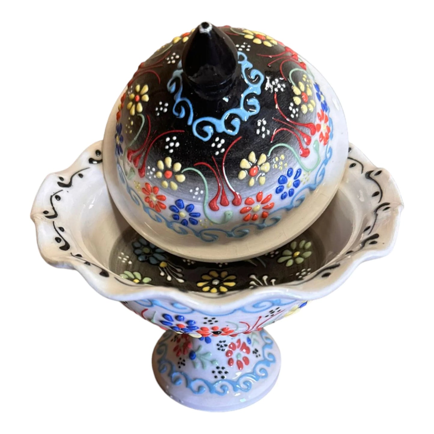 Handmade Turkish Ceramic Candy Bowl with Lid.